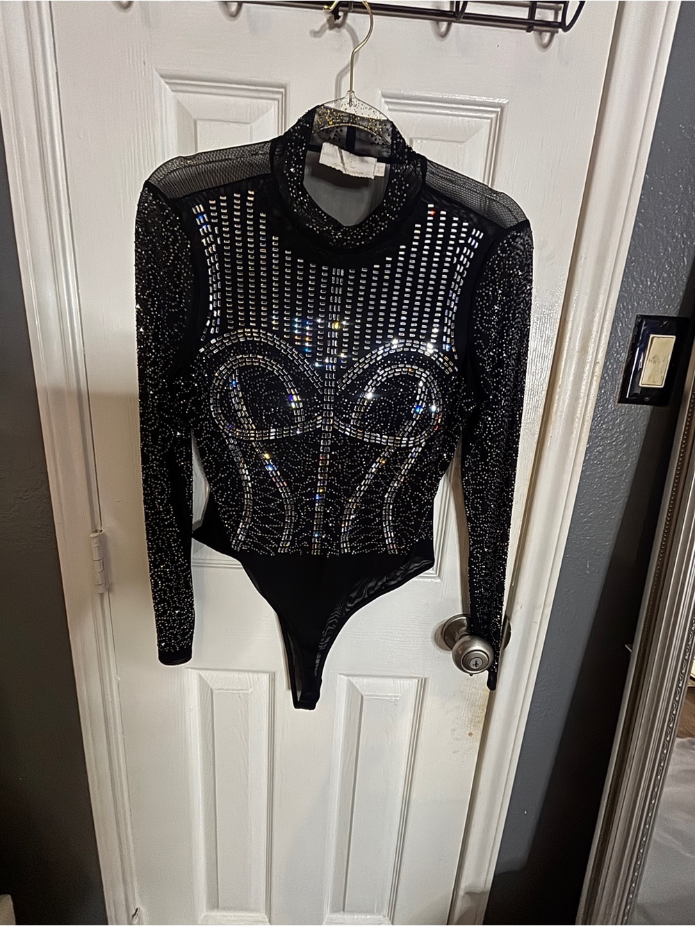 Women's Black Embellished Mesh Bodysuit Jacket